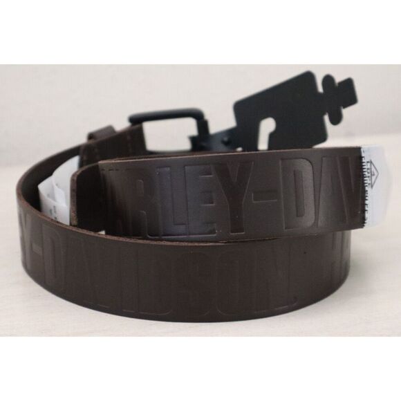 Harley-Davidson BMM042 Men's Sz M (34/36) Dark Brown Genuine Leather Logo Belt - Picture 5 of 16